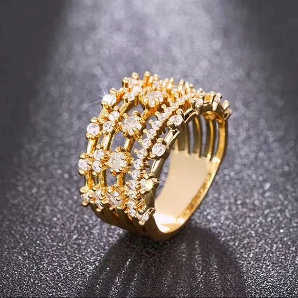 Elegant Gold Multi Layered Crystal Ring - Picture 2 of 3